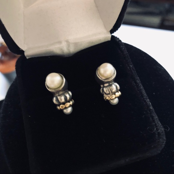 LAGOS Jewelry - LAGOS CAVIAR PEARL 18K GOLD & STERLING EARRINGS